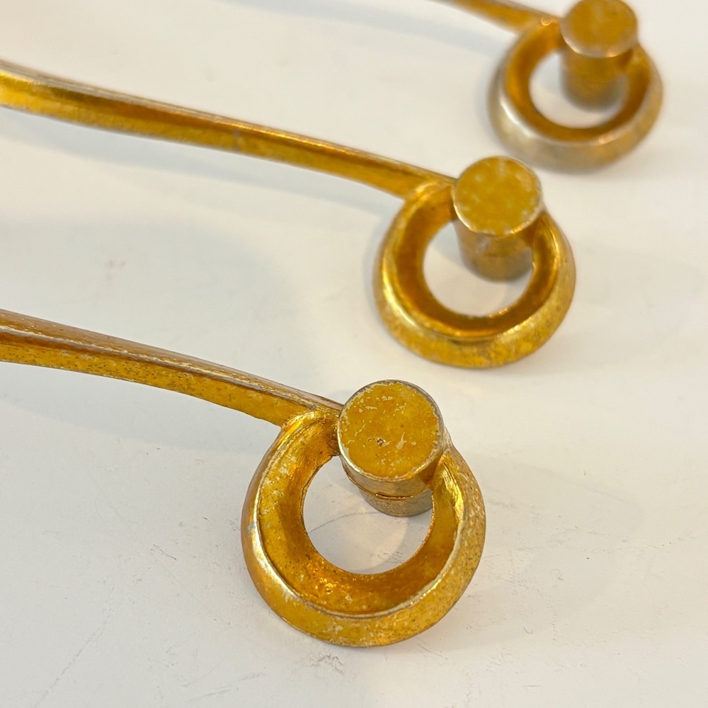 MCM Set of THREE drawer pulls mid century dresser handles gold toned 5.5" wide - Picture 7 of 12
